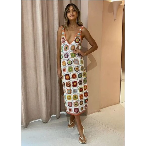 Alemais Dresses & Skirts - Alemais Crochet Midi Dress Size US 12 Multicoloured Handmade